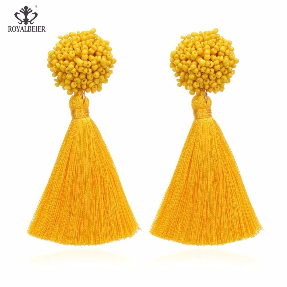 

ROYALBEIER Boho Handmade Colorful Tassel Earring for Women Resin Beads Statement Drop Dangle Earrings Female Party Gifts Jewelry