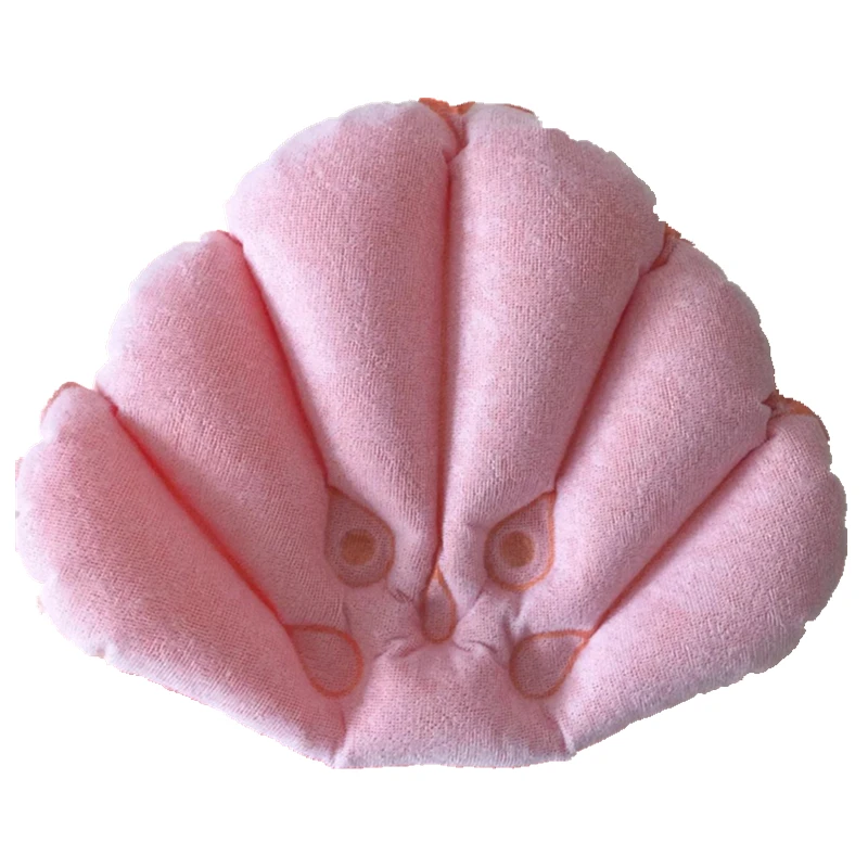 Non slip Colorful Shell Shape Terry Cloth & PVC Inflatable Bath Pillow