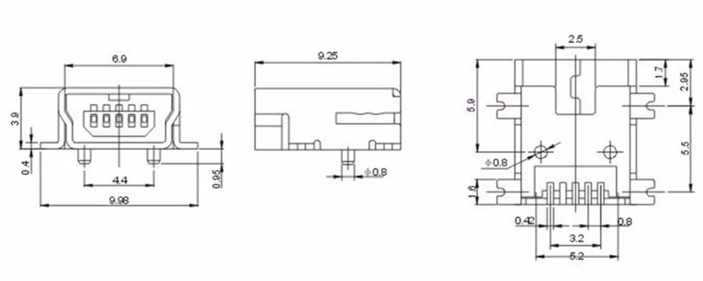 10 шт. G34Y Mini USB 5pin гнездовой разъем 4 ноги для хвостовой зарядки мобильного телефона в убыток