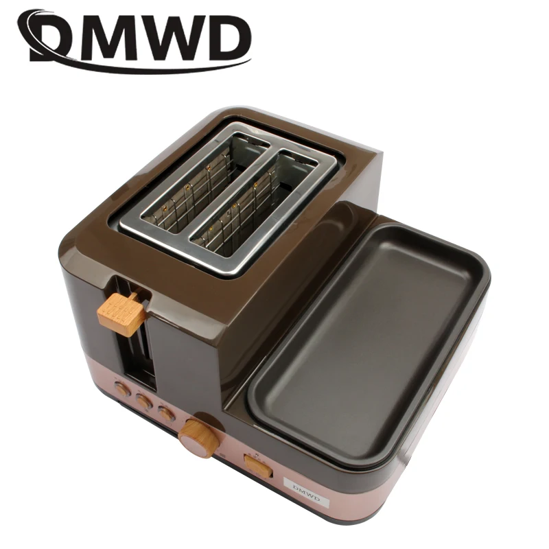DMWD Electric Breakfast Bread Baking Machine 2 Slices Toaster Oven Eggs Steamer Sausage Grill Roaster Omelette Frying Pan Heater 4