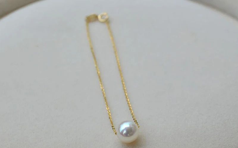 Sinya 18k gold Chain bracelets with 7.5-8mm natural round pearls for women girls Mum lover length 15.5cm to 18cm optional  (6)
