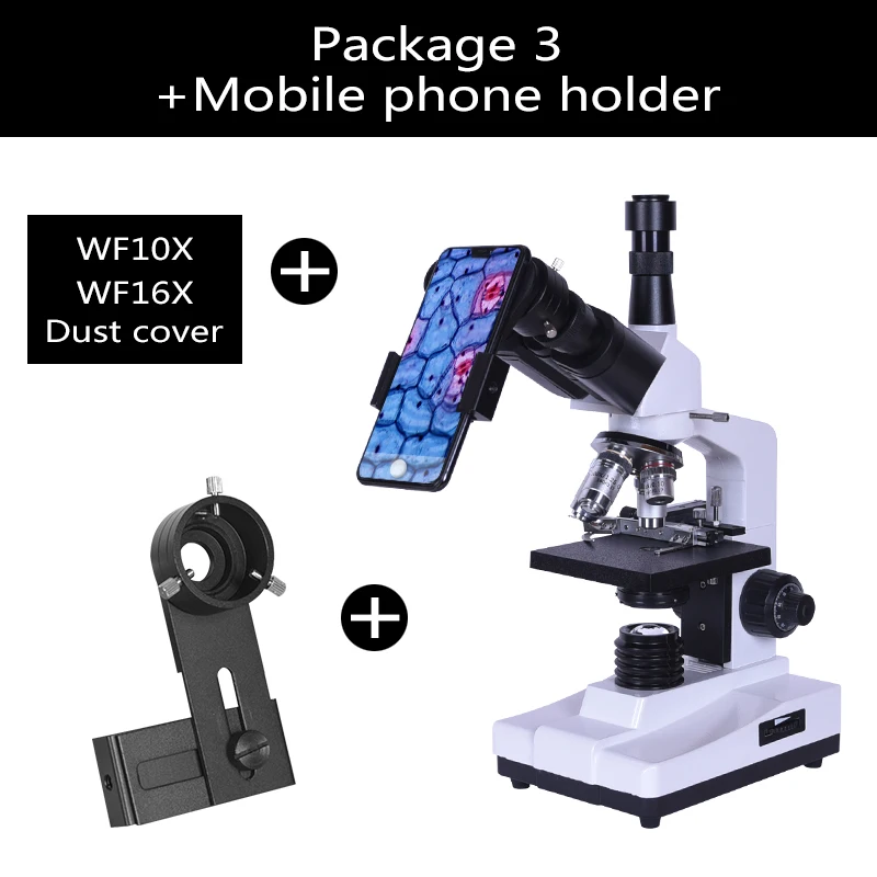Профессиональные лабораторные биологической HD тринокулярный микроскоп с переменным фокусным расстоянием 1600X окуляр электронный 7-дюймовый ЖК-дисплей светодиодный светильник подставка для смартфона USB - Цвет: Package 3