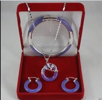 

Hot sale new Style Purple stone silver dragon pendant earrings bracelet Jewelry set