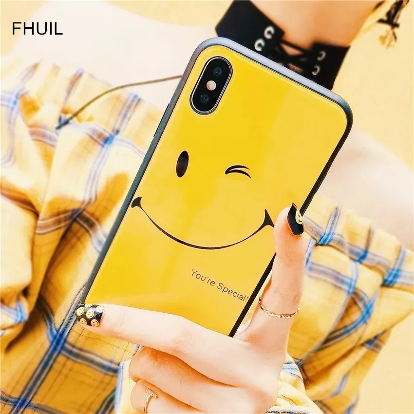 

Phone Case For iPhone 6 6s 7 8 Plus X XR XS Max Fashion Cute Cartoon Smiling Face Soft TPU For iPhone X Phone Case Back Cover