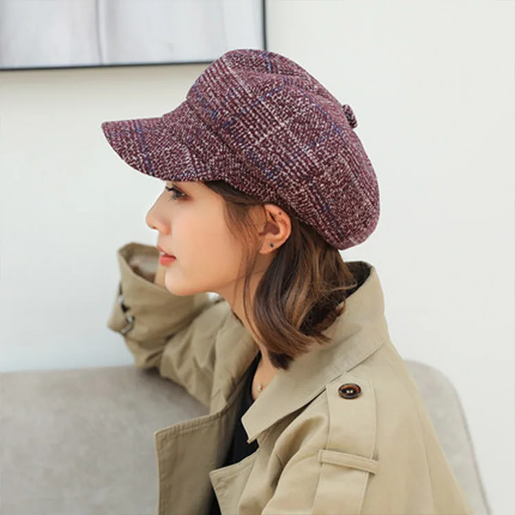 New Fashion Autumn Winter Beret hat Women Ladies Octagonal Newsboy Cap Female Vintage Plaid Artist Painter Beret Hat