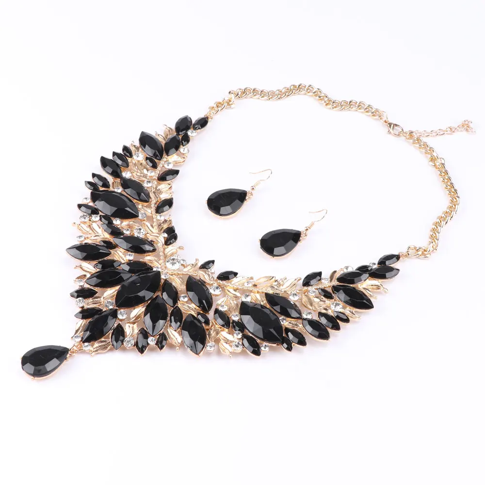 Африканский ювелирный набор, свадебное ожерелье, женский ювелирный набор золотого цвета, ожерелье и серьги, 6 цветов - Окраска металла: Black