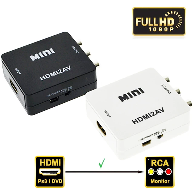 

Hxairt 1080p HDMI to AV Video Converter Box AV2HDMI RCA AV HDMI CVBS to HDMI Adapter for HDTV TV PS3 PS4 PC DVD Xbox Projector