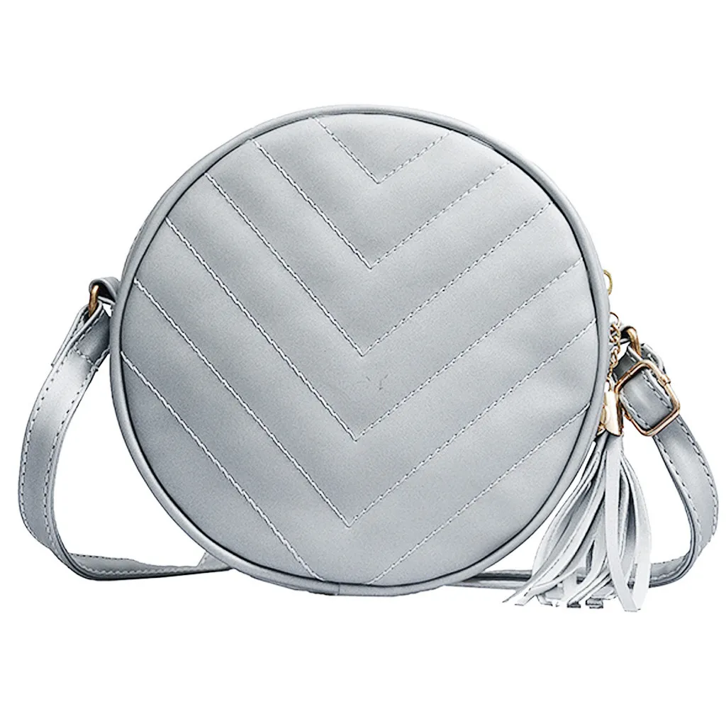 OCARDIAN сумка женская круглая сумка Mulit стиль кожаная сумка однотонная сумка на плечо с кисточками Новая мода May7 - Цвет: Silver