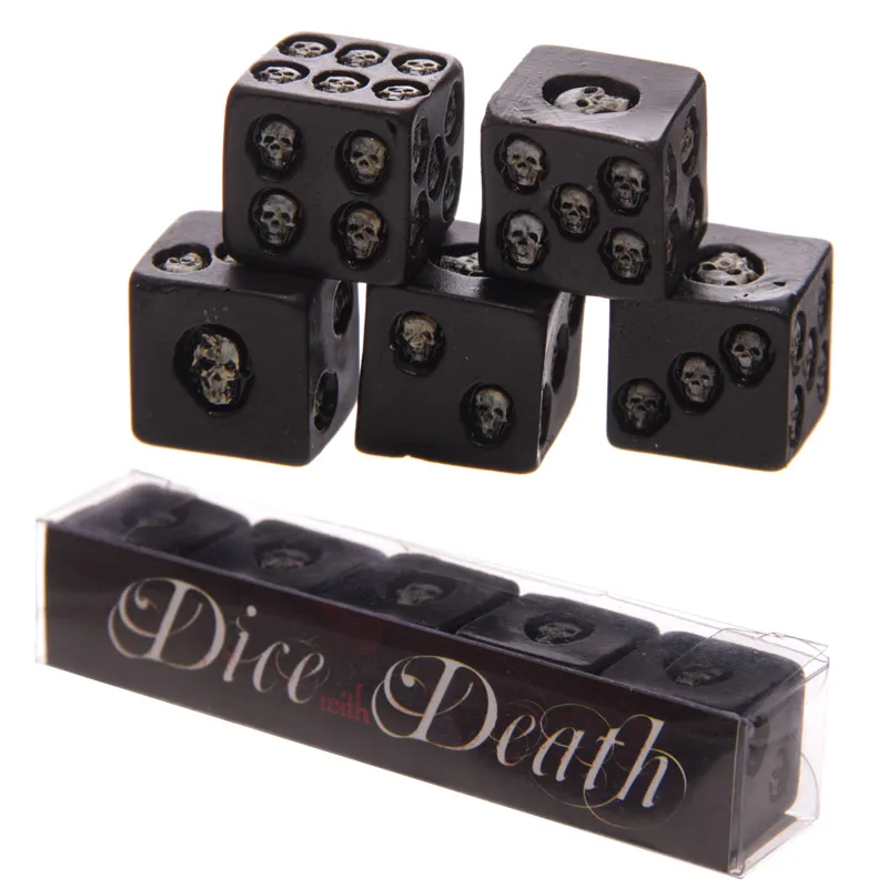 

Set Of 5 Six-sided Black Skull Dice Deluxe Devil Poker Dice Gothic Gambling Dice Collectible Decoration Skeleton Gamblers Gift