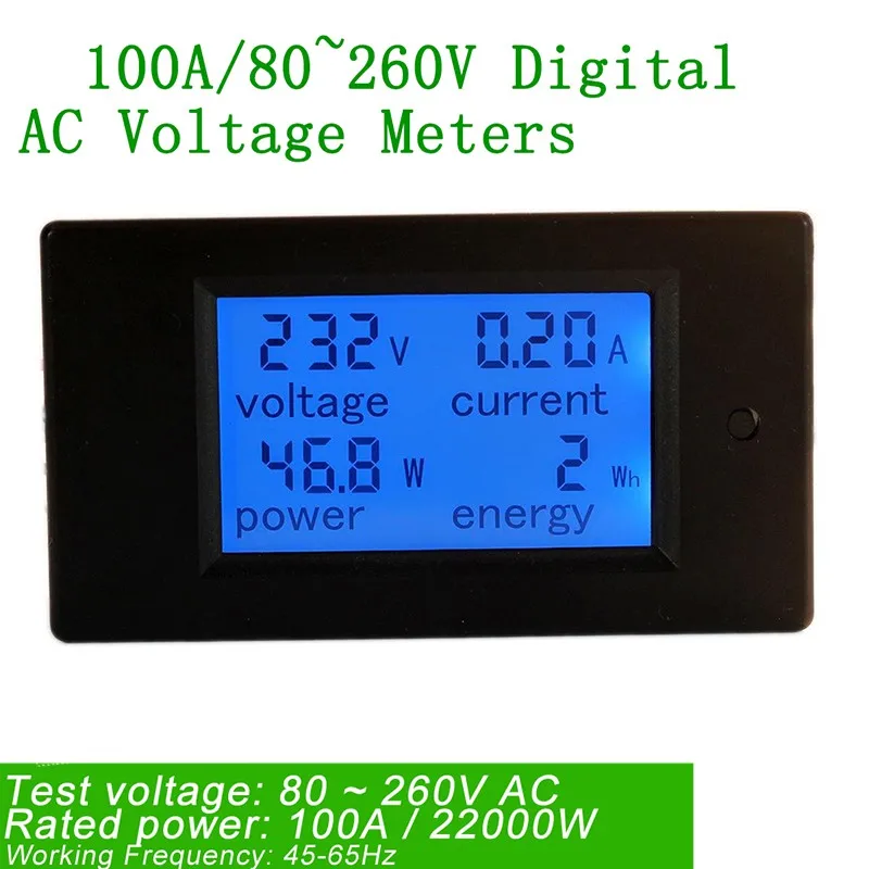100A/80~ 260 В CT мощность энергии Аналоговый вольтметр Амперметр цифровой AC измерители напряжения ватт тока Ампер вольт метр ЖК-панель монитор