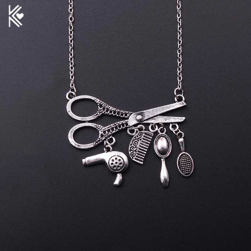 

Men Jewelry Necklace Tools Hair Dryer/Scissor/Comb/Mirror Pendants Necklace Barber Shop Hair Dresser Present Necklace Collier