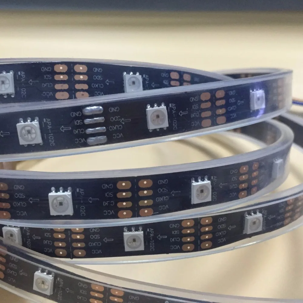 

Addressable 5M DC5V APA-102C led pixel strip;30leds/m with 30pixels/m;BLACK PCB;IP66;waterproof in silicon tube;RGB full color