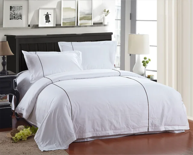 Hotel Collections 100 Fine Combed Cotton 40s Luxury White Color Bed Hotel Collections 100 Fine Combed Cotton 40s Luxury White Color Bed Linen With Coffee Piping Queen Bedspreads King Size Bedding
