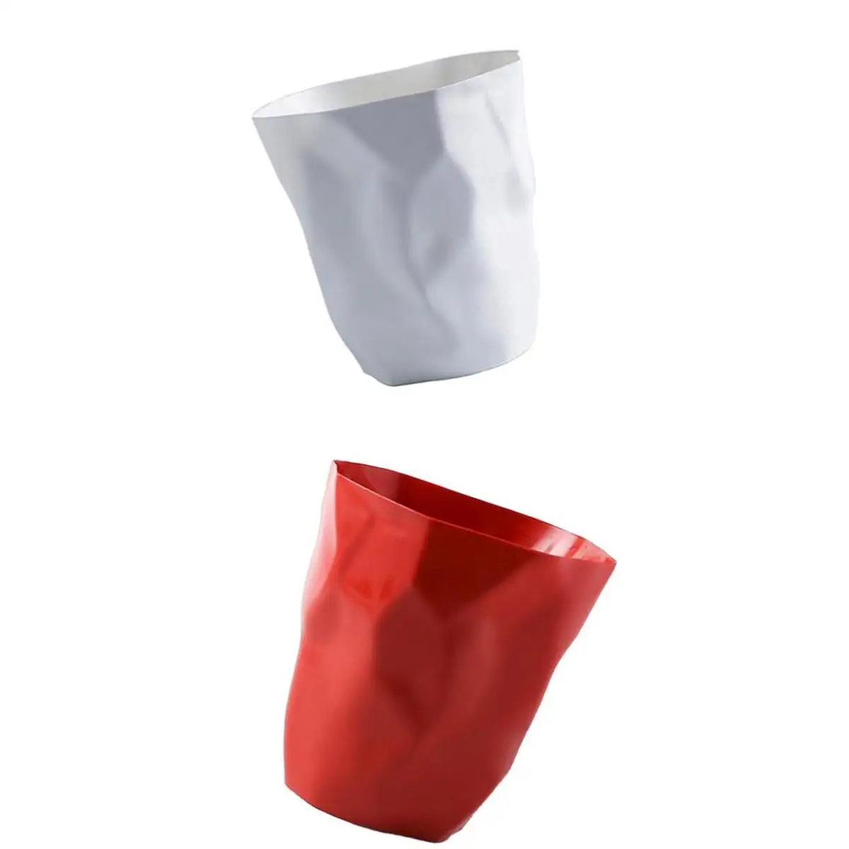 2pcs Unique Wrinkle Waste Bin Office Basket Trash Can Dustbin Red & White
