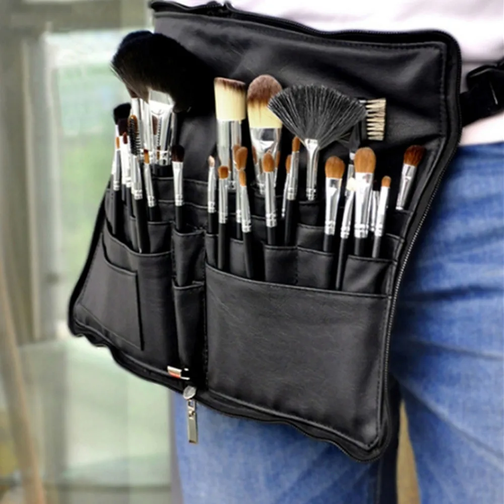 

Black Two Arrays Makeup Brush Holder Stand 24 Pockets Strap Belt Waist Bag Salon Makeup Artist Cosmetic Brush Organizer C528