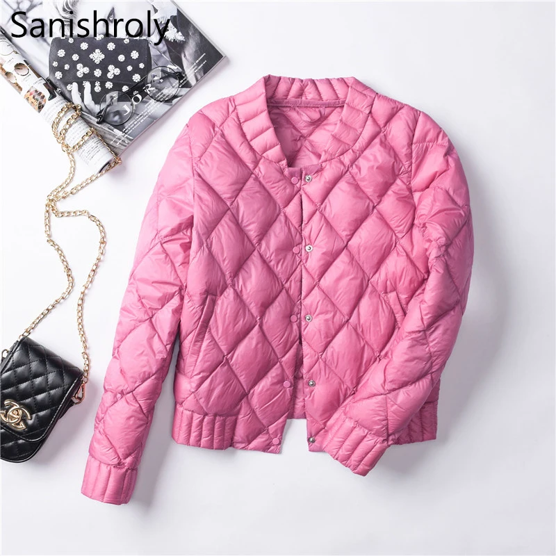 

Sanishroly Women White Duck Down Jacket Autumn Winter Female Button Ultra Light Down Coat Parka Short Tops Plus Size 3XL SE564