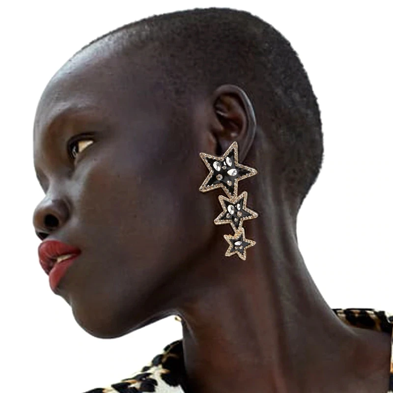 

ZA Big Rectangle Metal Enamel Star Drop Earrings Women Party Hanging Earrings Handmade Trendy Statement Jewelry Female Bijoux