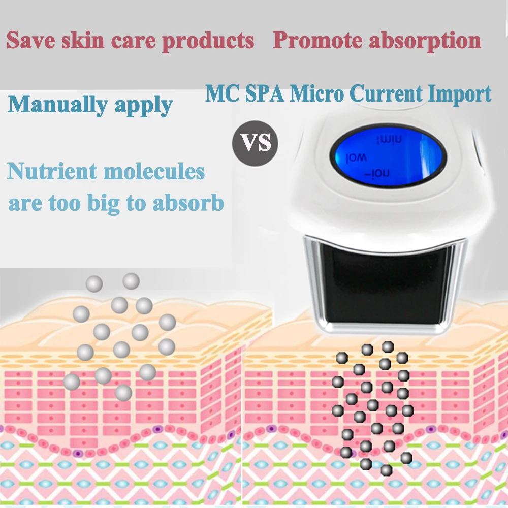 Мини микро-ионный стимулятор красоты, гальваническое микротоковое спа-устройство с 3 дополнительными головками, ЖК-машина для подтяжки лица, уход за кожей