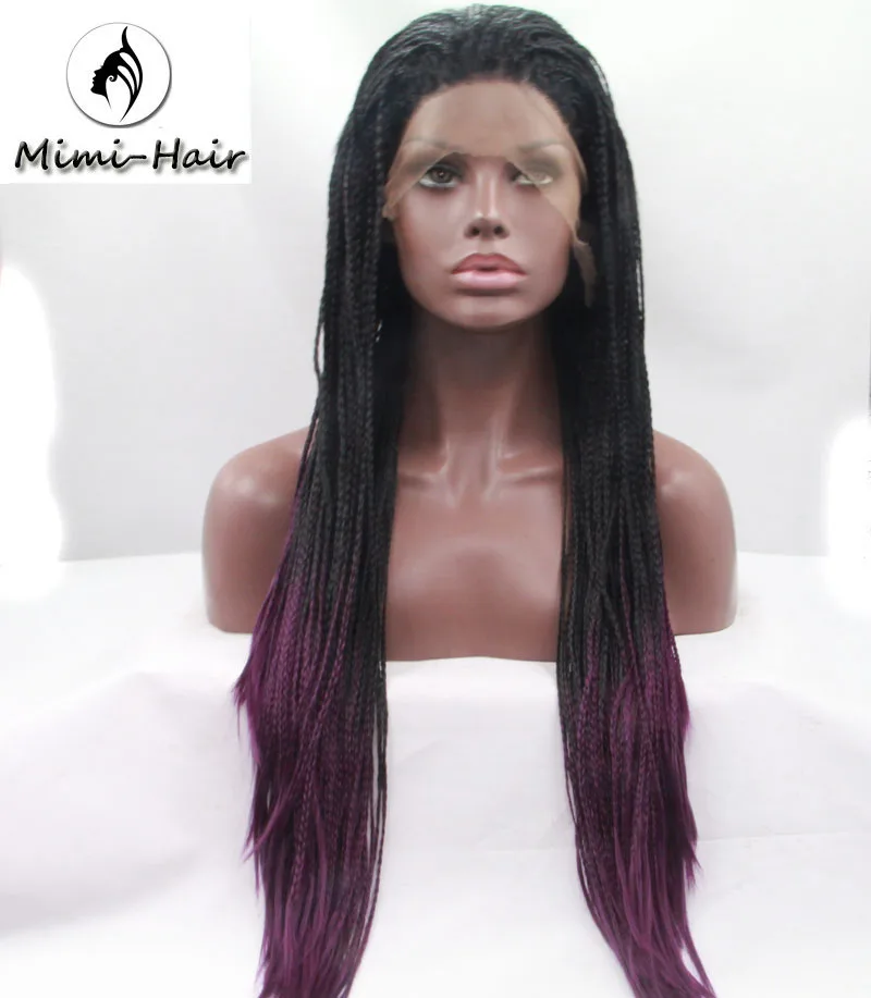 Heat Resistant Ombre Purple Braiding Kanekalon Hair Synthetic Lace