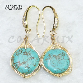 

5 pairs round blue stone earrings wire wrap earrings wholesale jewelry stone earrings jewelry women gift for lady 9163