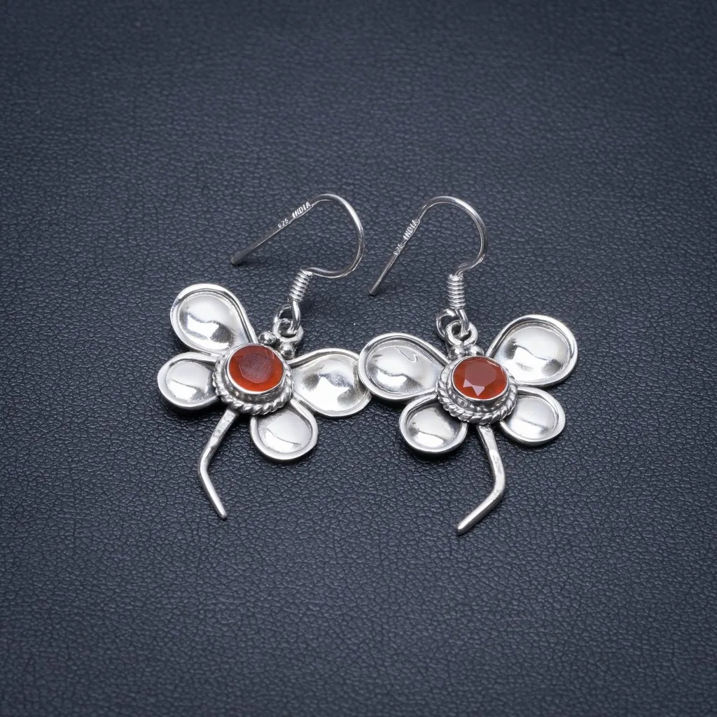 

Natural Carnelian Butterfly Punk Style 925 Sterling Silver Earrings 1 1/2" S1434