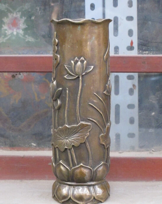 

6"Luckly Chinese feng shui Bronze Lotus Buddhist incense cone cylindrical tube
