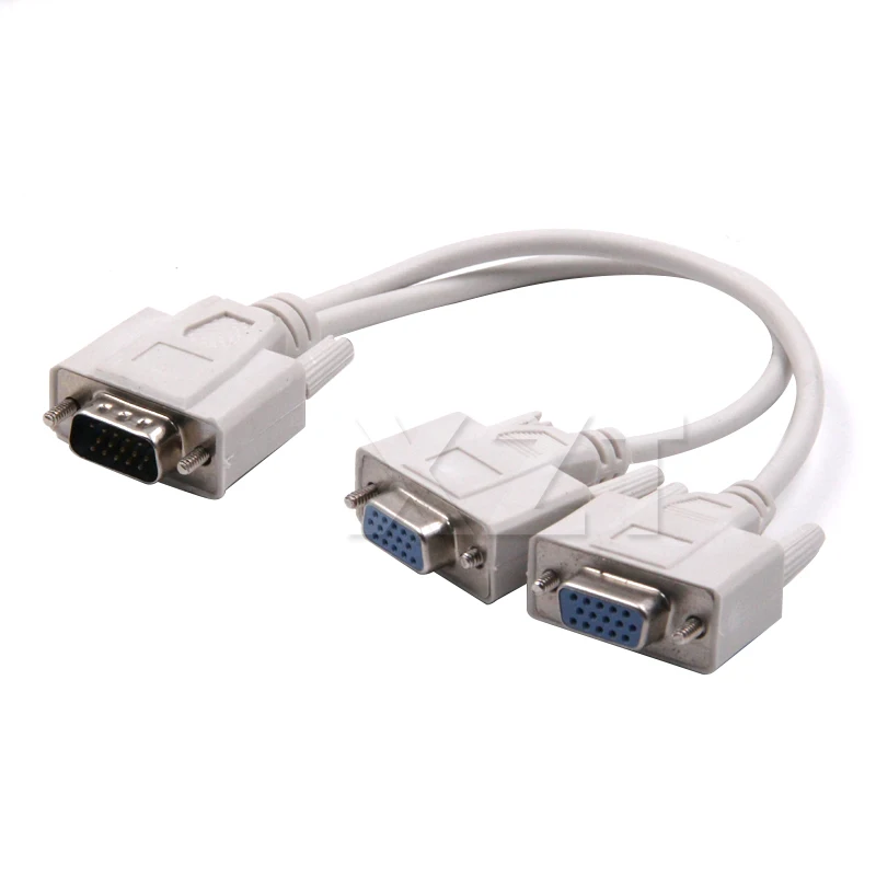 15 Pin 1 Male VGA to 2 Female VGA Splitter Cable 2 Way VGA SVGA Monitor