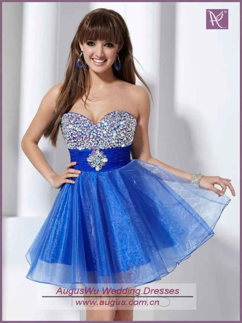 ACB0282 new Lovely Sweetheart Royal Blue Organza Bling Bling Short