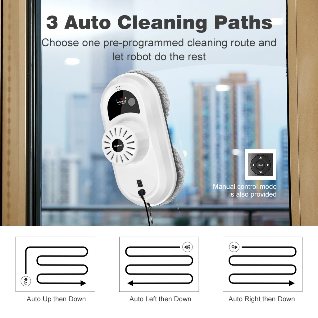

Finether Multi-Surface Window Cleaning Robot Robotic RC Window Cleaner With UPS System Fall Protection, Safety Rope Carabiner