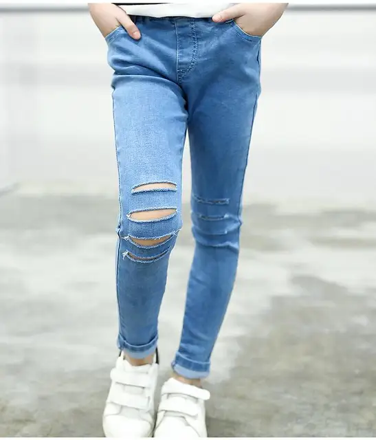 4 5 6 7 8 9 10 11 12 Years Skinny Pants For Girls Denim Ripped Jeans ...