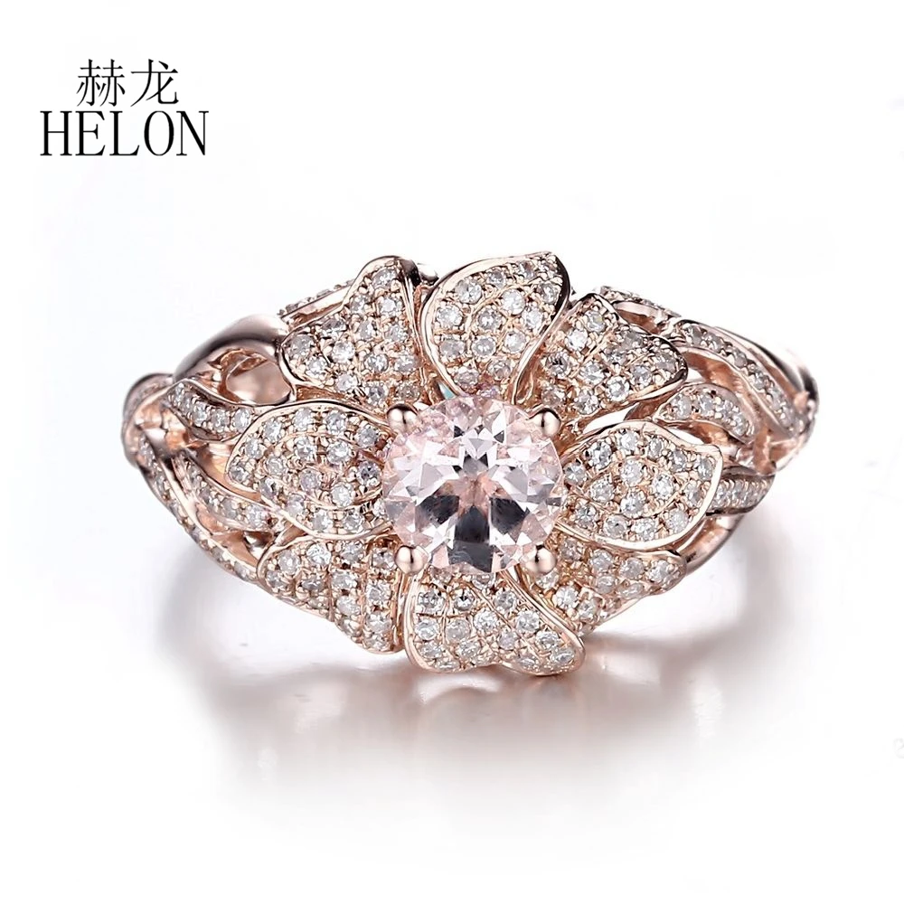 HELON Твердое 14K розовое золото паве 0.7ct природные бриллианты 5 мм круглая огранка
