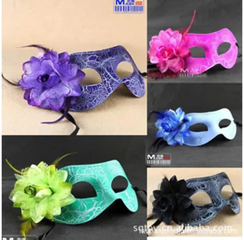 

100PCS Hot Crack Masquerade Masks Flower Feather Aside Carnival Mardi Gras Halloween Dance Man Mask Mix Color