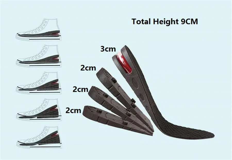 QASDUO 3-9 см Высота Невидимый Увеличение Стелька, смягчающая подкладка высотный Лифт Регулируемая обуви пятки вставить Taller унисекс подушечки