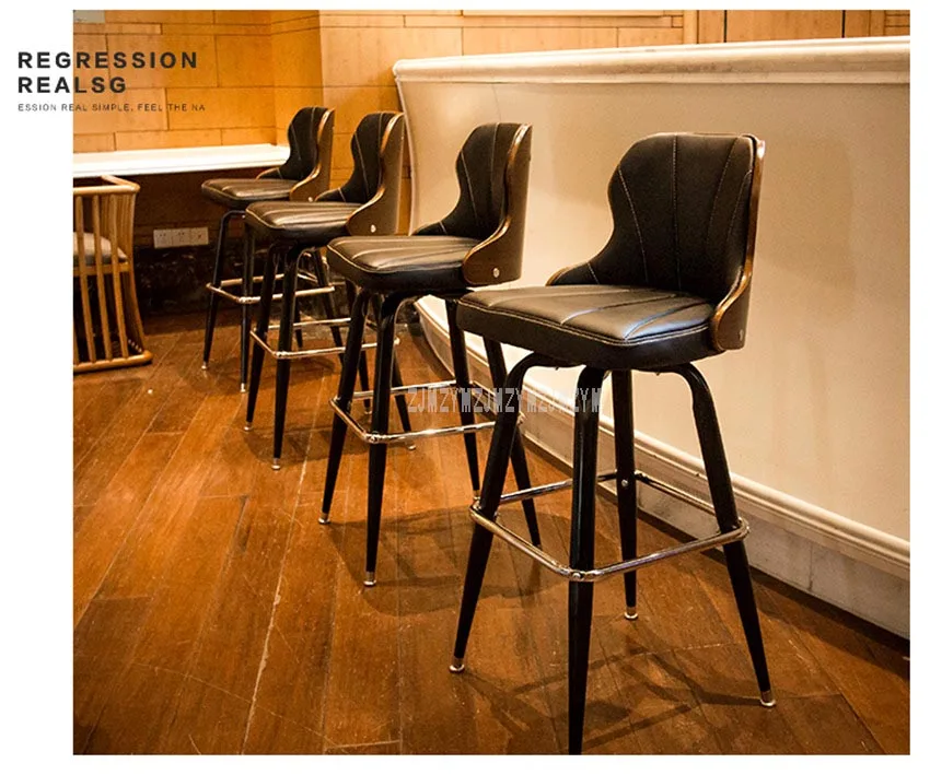 Европейский современной деревянной спинка антикварный барный стул Металл Железо искусство вращающийся отдыха Кофе барный стул высокую