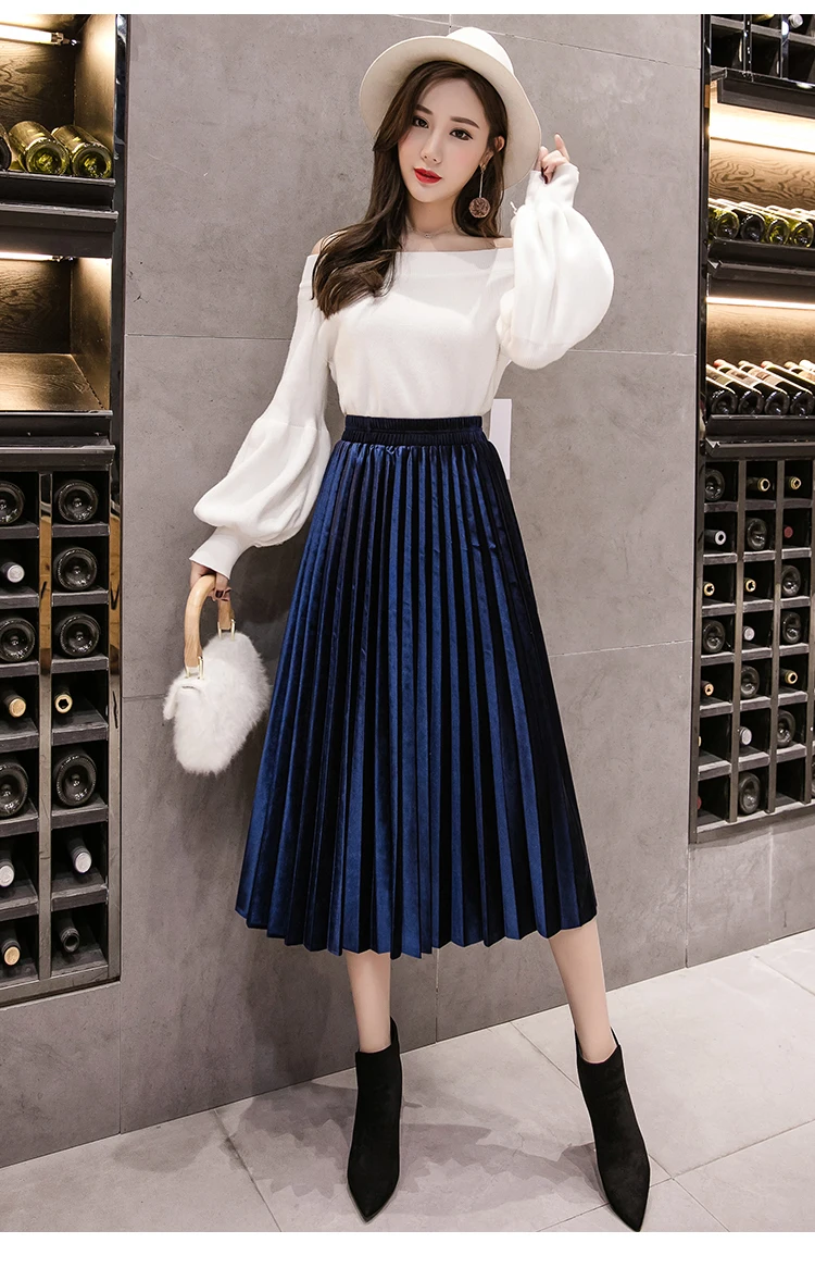 Velvet Skirt Skinny Large Swing Long Pleated Women Skirts Autumn Winter Plus Size Faldas Saia Female Jupe Velvet Skirt Skinny Large Swing Long Pleated Women Skirts Autumn Winter Plus Size Faldas Saia Female Jupe