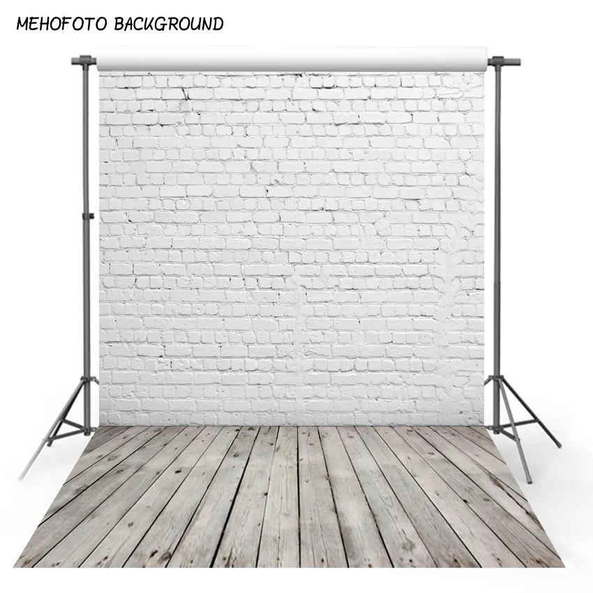 Виниловые фоны для фотосъемки серый деревянный пол белая кирпичная стена фон