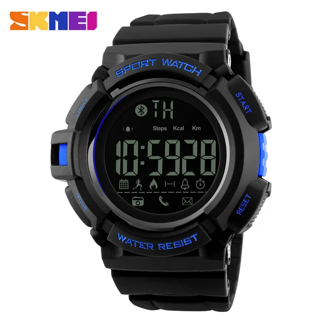 SKMEI умные часы мужские спортивные наручные часы Bluetooth будильник часы с дисплеем калорий 50 м водонепроницаемые цифровые часы reloj inteligen 1245 - Цвет: Синий