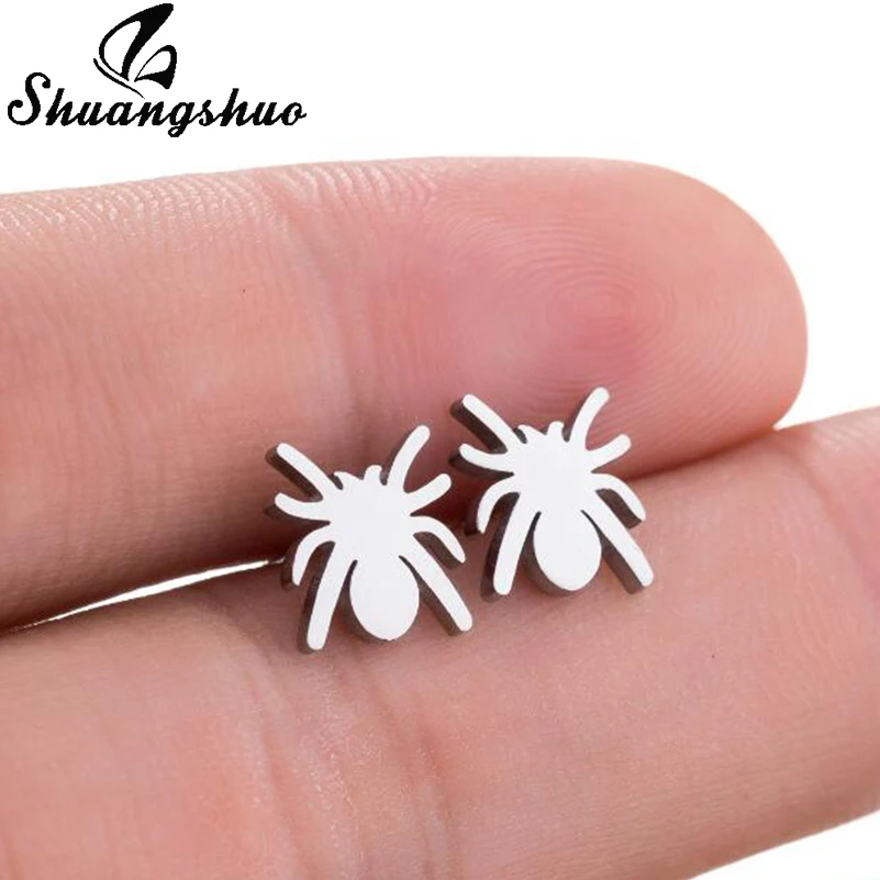 

Shuangshuo Punk Black Spider Stainless Steel Earrings Halloween 3D Animal Stud Earrings European Studs Vintage Fashion Jewelry