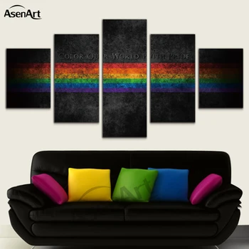 

Modern Spray Painting 5 Piece Wall Art Canvas Printing Rainbow Color Picture Framed Paintings Living Room Wall Decoration