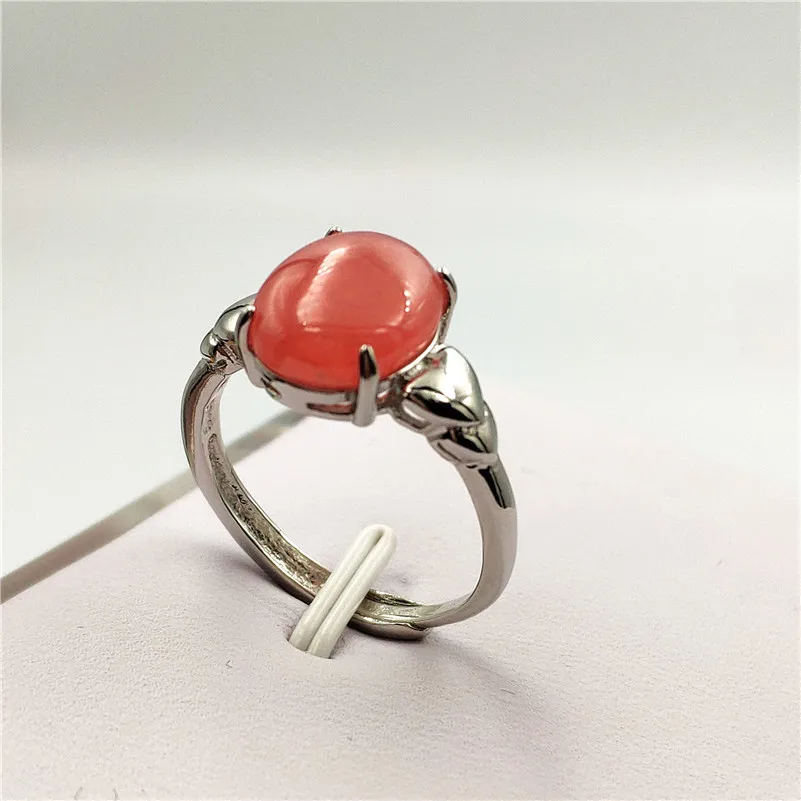 

12x9mm Natural Rhodochrosite Ring Crystal Gemstone 925 Silver Beads Lucky Love Gift Adjustable Ring Jewelry AAAAA Drop Shipping
