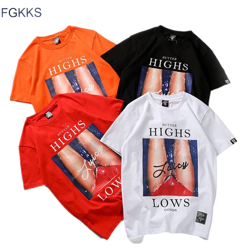

FGKKS Men T-shirts Hip-Hop Top 2019 Summer Men's Streetwear Printing T-shirt Male Slim Fit Casual Tee Shirts Tops