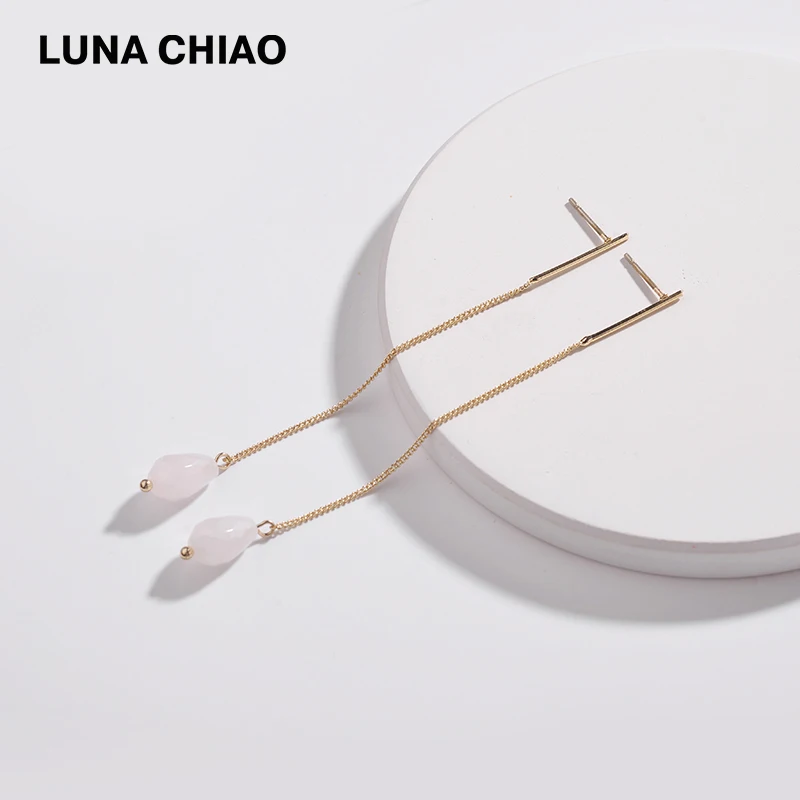 Женские серьги подвески LUNA CHIAO из натурального амазонита лабрадорита и камня