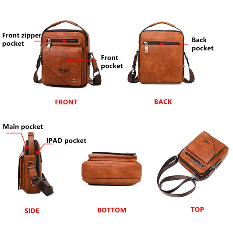  JEEP BULUO Men Bag Famous Designer Men Shoulder Messenger Bags Split Leather Crossbody Tote Men Fas - 32989710937
