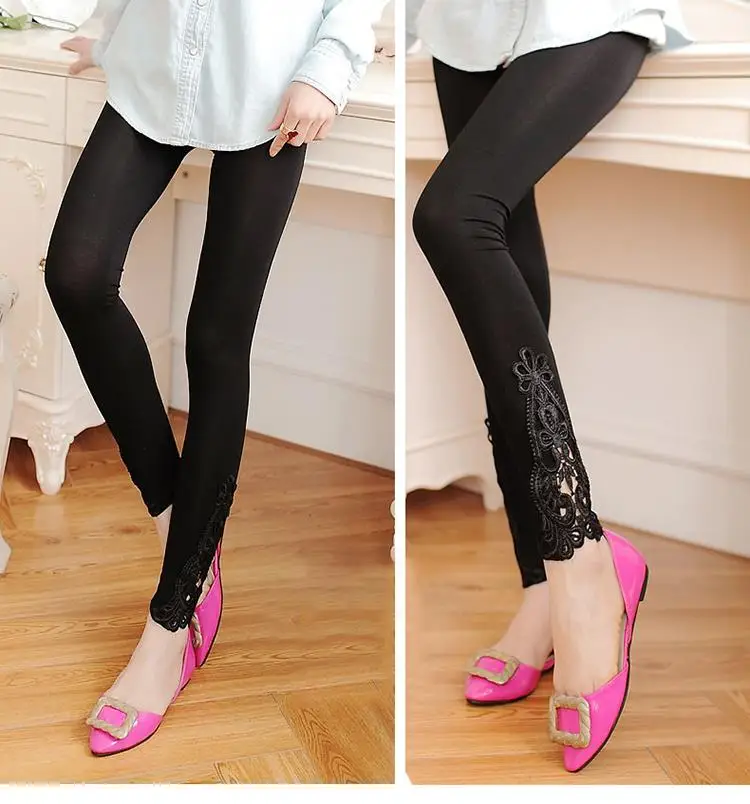 Cotton Leggings XS-7XL Plus Size Leggings Lace Decoration Women's Jeggings Plus Size 7XL 6XL 5XL 4XL 3XL White Black Purple Pink leggins