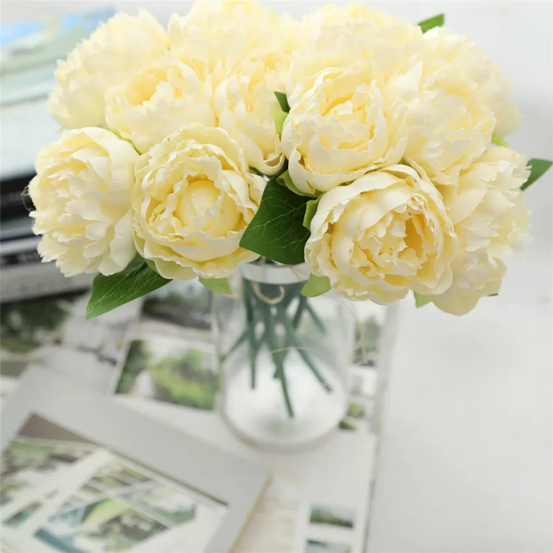 Flone Artificial Peony Floral Fake Silk Flower Simulation Peony Buds Flowers Bouquet Fake Flower Wedding Home Party Decoration (8)