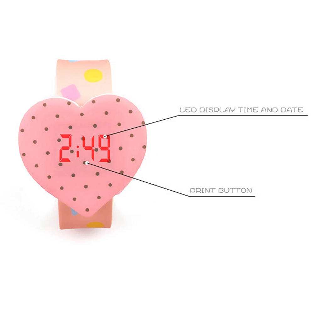 Модные Повседневное Карамельный цвет сердце часы Для женщин девушки мультфильм Силиконовые Сенсорный экран светодиодный цифровые часы