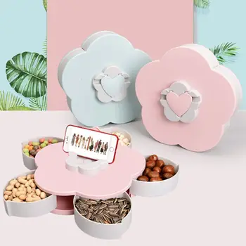 

New Petal-Shape Rotating Candy Storage Box Flower Petal Shaped Dried Fruit Plate Nuts Snack Dessert Dish Container Phone Holder