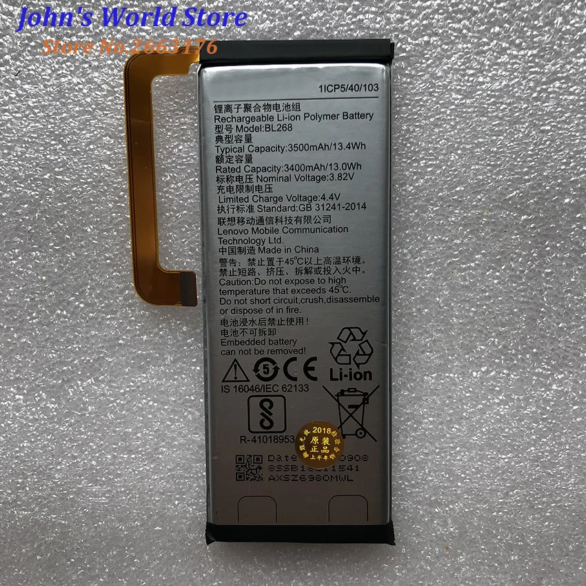 

For Lenovo 3500Mah BL268 Original Battery Replacement for Lenovo ZUK Z2 Z2131 Smart Mobile Phone