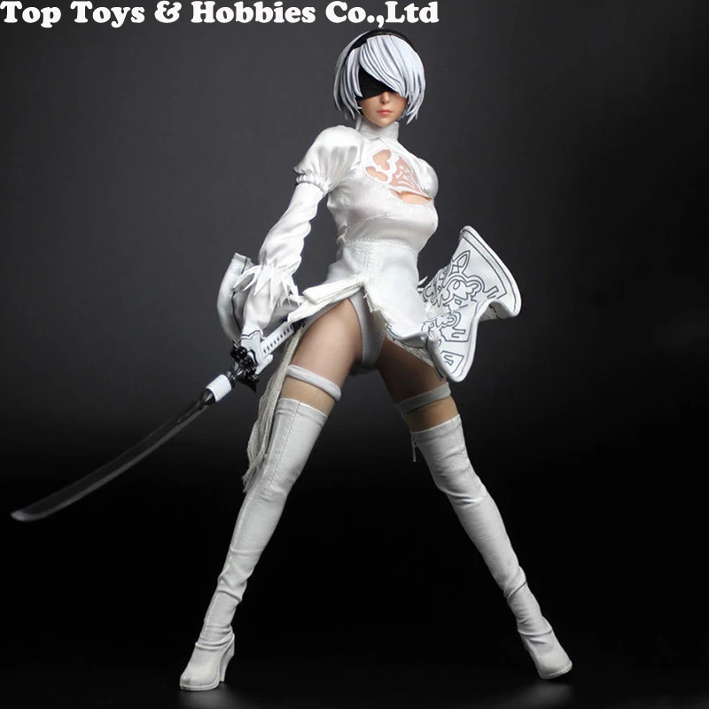 

Sexy 1/6 Scale Female Figure NieR Automata 2B YoRHa Female Head White Costume SET026 Cosplay Model Accessory for 12'' Pale body