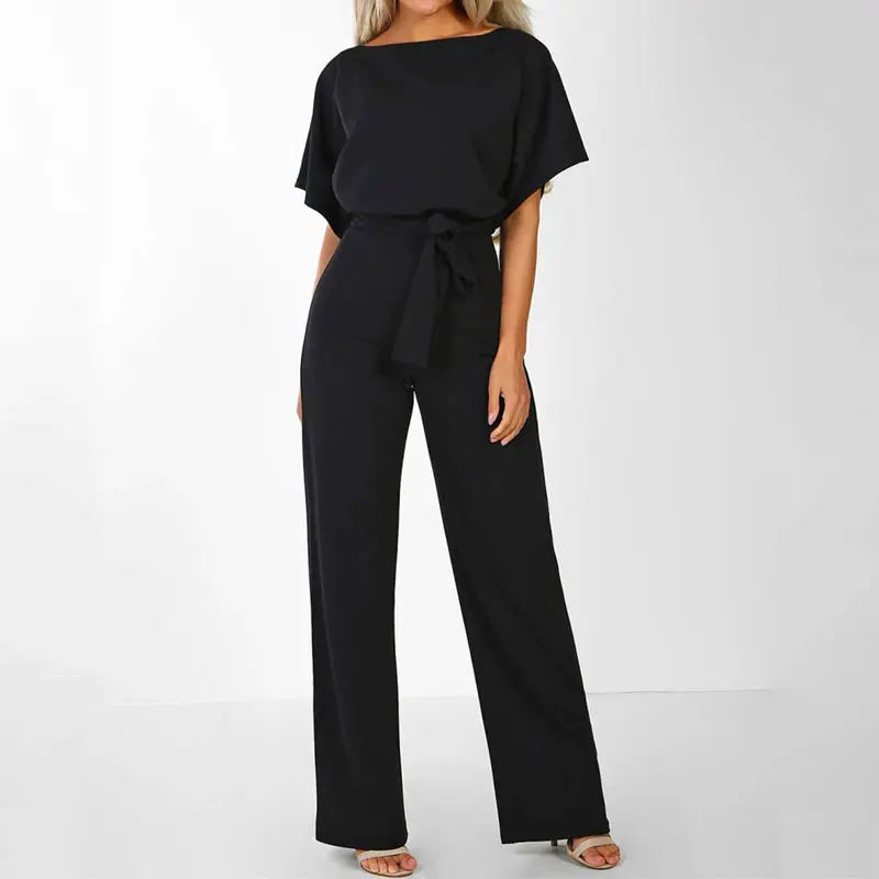 2021 sommer Schwarz Overall Frauen Overalls Elegante Lange Plus Größe Overalls Weibliche Spitze Up Strampler Overalls Für Frauen Schwarz